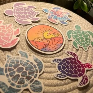 7 Premium Vinyl Waterproof Stickers -SUNSET SEA TURTLE